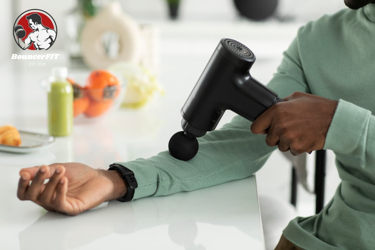 a man using a massage gun on the hand